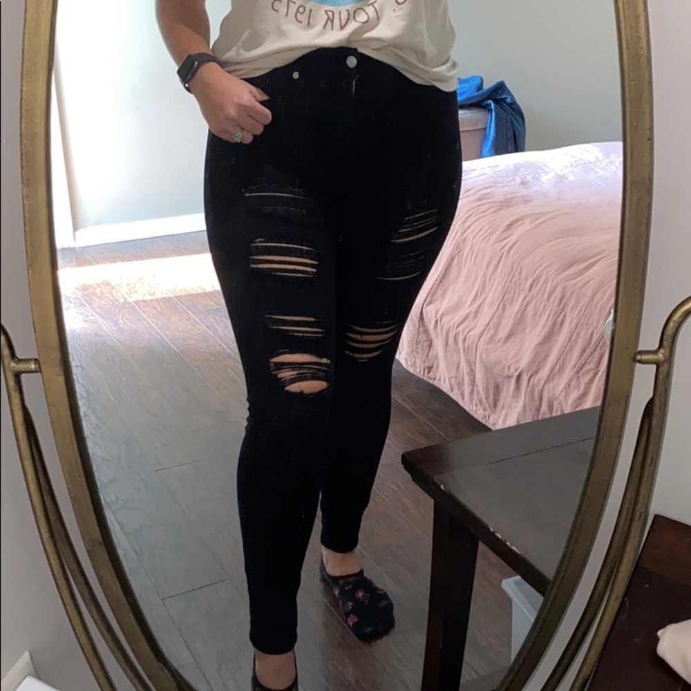 Black Ripped High Rise Good American Jeans